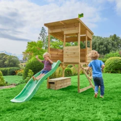 TP Toys 8x7 Tree Top Timber Tower Slide Playhouse Assembly Required -Outdoor Garden Shop tp toys 8x7 tree top timber tower slide playhouse assembly required5021854803543 04i bq